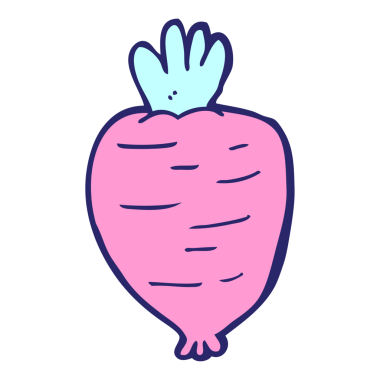 parlak neon renkli karikatür kökü sebzesi