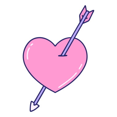 Parlak neon renkli ok ve kalbin ikonik dövme görüntüsü