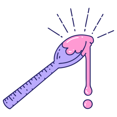 Parlak neon renkli geleneksel bir kaşık bal dövmesi çizimi