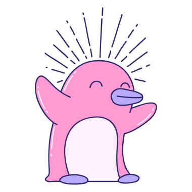 Geleneksel dövme stili parlak neon renkli mutlu penguen tasviri