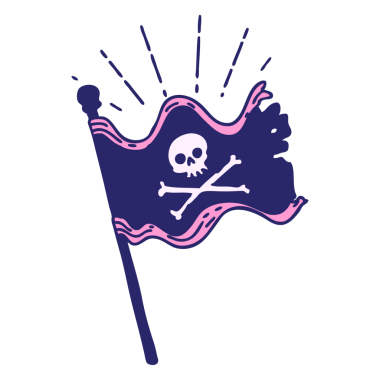 Parlak neon rengi korsan bayrağı sallayan geleneksel dövme stili.