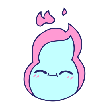 Şirin kawaii ateş alevinin parlak neon renkli serbest çizimi.