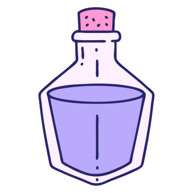 parlak neon renkli bir iksir şişesi karikatürü