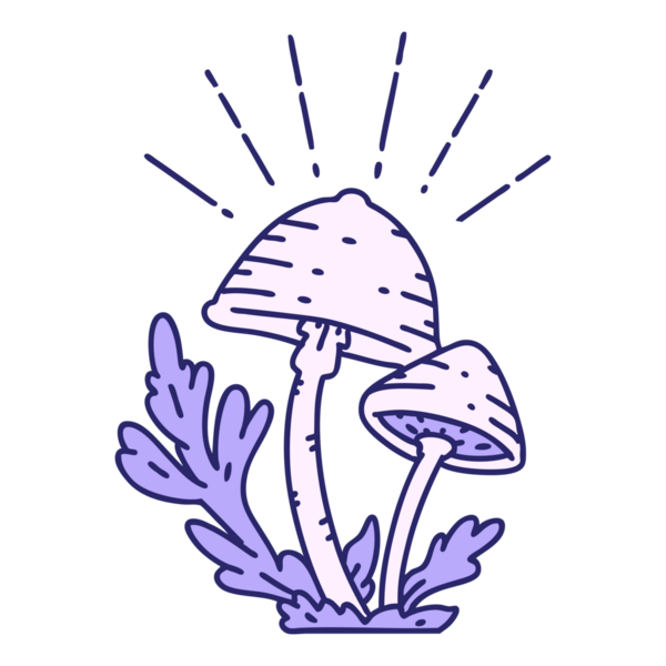 Parlak neon renkli geleneksel dövme mantarlarının çizimi