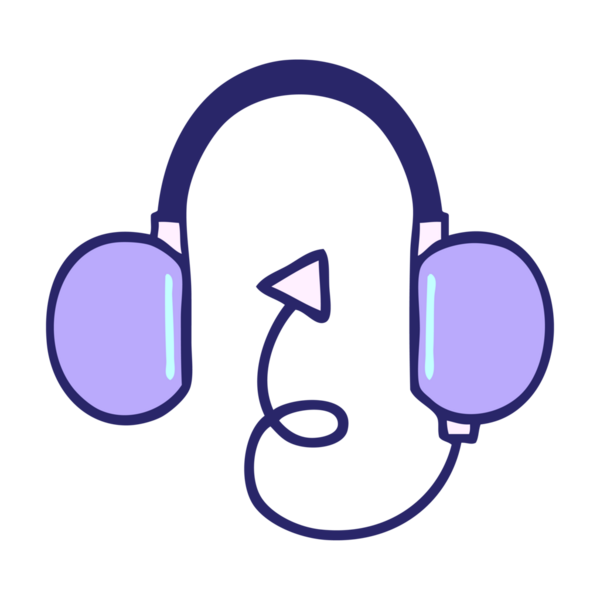 Parlak neon renkli eski bir kulaklığın sevimli çizgi filmi.