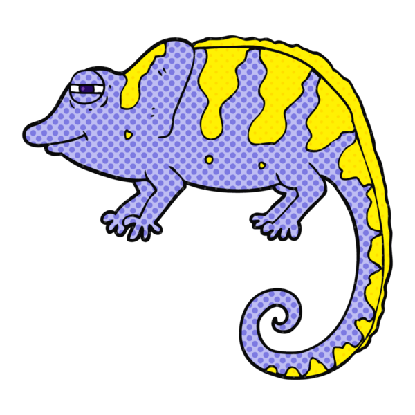 Parlak neon renkli serbest çizim karikatür bukalemunu