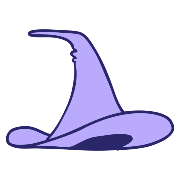 Parlak neon renkli bir cadı şapkasının el çizimi karalaması.