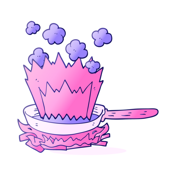 Parlak neon renginde çizilmiş karikatür kızartma tavası yanıyor