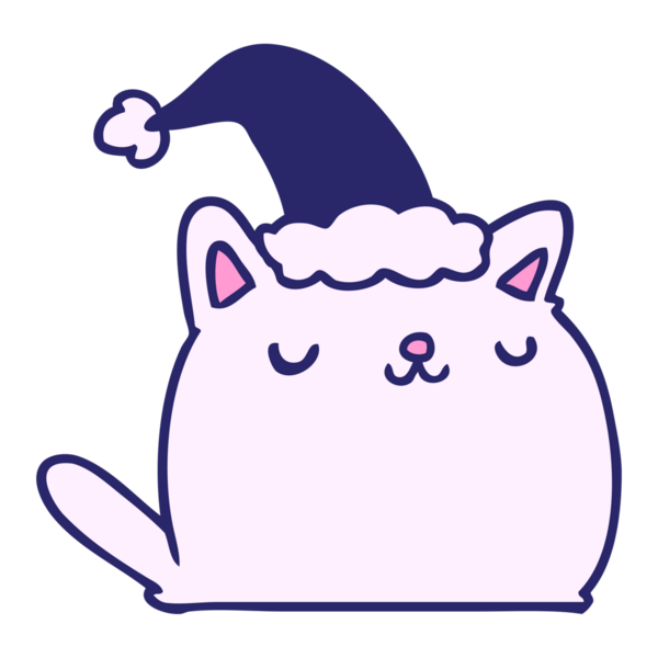 El çizimi kawaii kedisinin parlak neon renkli Noel karikatürü