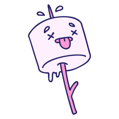 parlak neon rengi bir kamp ateşine saplanmış çizgi film şekerlemesi.