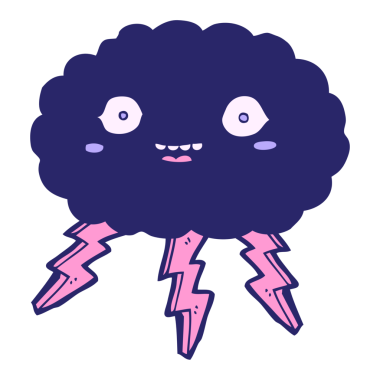 Mutlu çizgi film yağmur bulutu parlak neon renginde