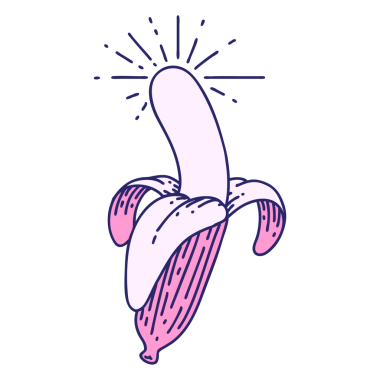 Geleneksel dövme stili parlak neon renkli muz kabuğu.