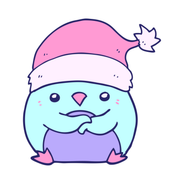 Parlak neon renkli Noel şapkası giyen sevimli penguen çizgi filmi.