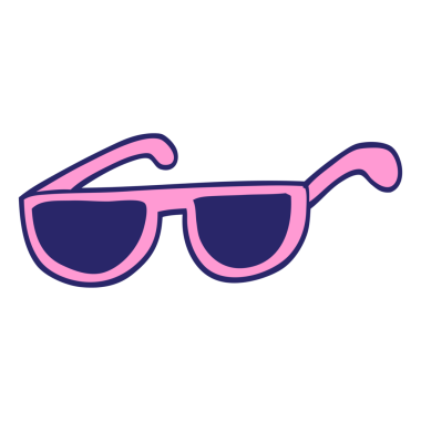 El çizimi karikatür tarzı parlak neon renkli güneş gözlükleri.