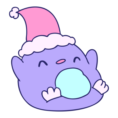 Kawaii pengueninin parlak neon renkli el çizimi Noel karikatürü