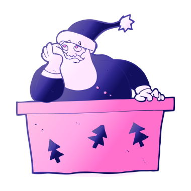 çizgi film Noel Baba 'yı parlak neon renginde sıkıyor.