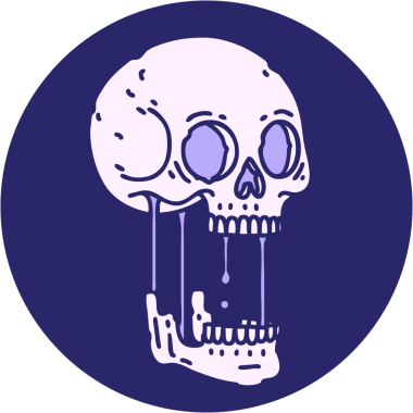 Parlak neon renkli bir kafatasının ikonik dövme şekli