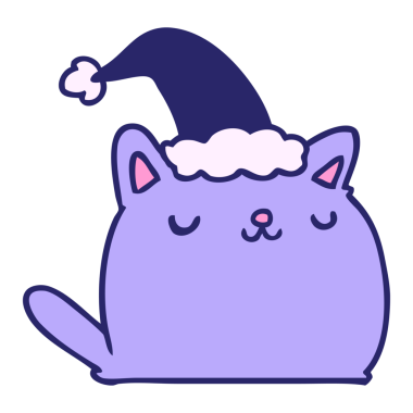 El çizimi kawaii kedisinin parlak neon renkli Noel karikatürü