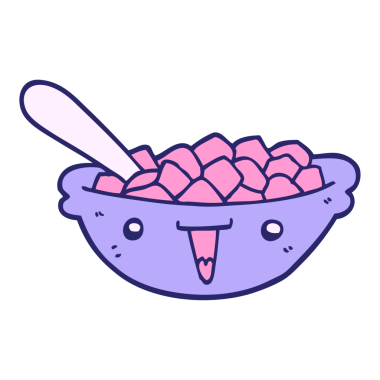 Parlak neon renkli tatlı mısır gevreği kasesi.