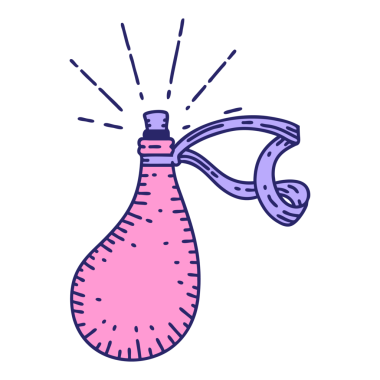 Geleneksel dövme stili parlak neon renkli eski deri su şişesi.