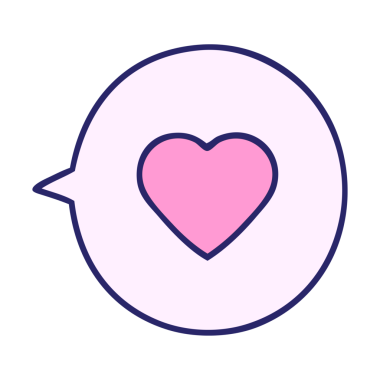 parlak neon renginde konuşma balonunda bir aşk kalbinin karikatürü