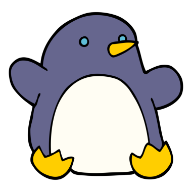 Çizgi film karala Noel pengueni parlak neon renginde