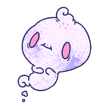 parlak neon renkli bir kawaii hayaletinin desenli çizgi film çizimi