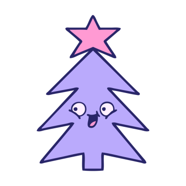 Parlak neon renkli şirin bir Noel ağacı karikatürü.