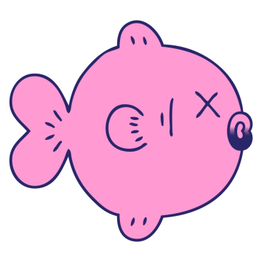 parlak neon renginde garip gölgeli karikatür balığı