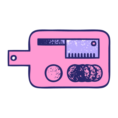 Parlak neon renkli et doğrama tahtasının retro grunge desen karikatürü