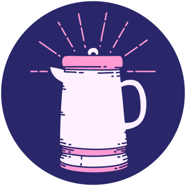 Parlak neon renkli dövme stili kahve demliğinin simgesi