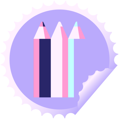 renkli kalemler parlak neon rengi ile grafik vektör illüstrasyon yuvarlak etiket damgası