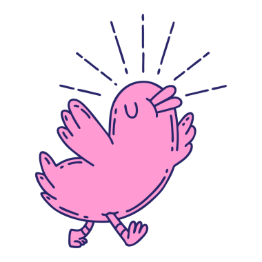 Geleneksel dövme stili parlak neon renkli mutlu kuşun çizimi