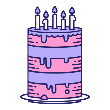 Parlak neon renkli bir doğum günü pastasının ikonik dövme görüntüsü