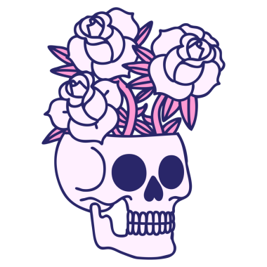 Parlak neon renkli kafatası ve güllerin ikonik dövme şekli