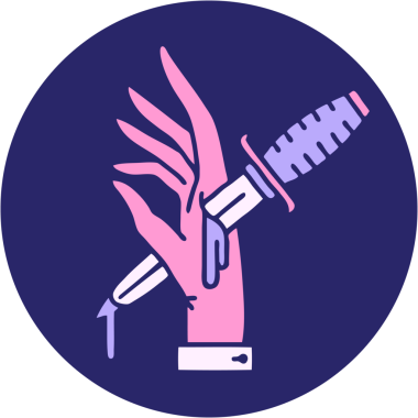 Elinde parlak neon rengi bir hançer resmi olan ikonik dövme.