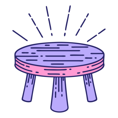 Parlak neon renkli geleneksel dövme tarzı ahşap tabure.