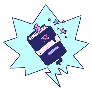 çizgi film cadısının parlak neon renkli konuşma baloncuğu içeren büyü kitabı.