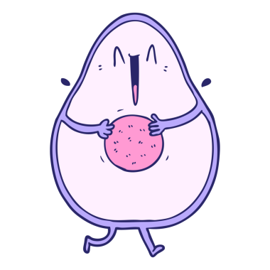 Mutlu çizgi film avokadosu neon renkli gülüyor.