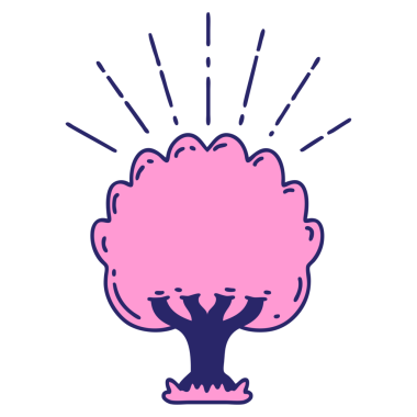 Parlak neon renkli geleneksel dövme ağacının çizimi