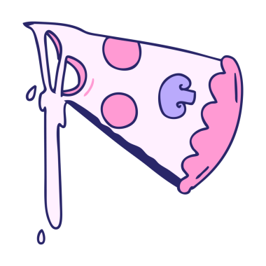 El çizimi, parlak neon renkli, tuhaf bir pizza dilimi.