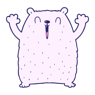 Mutlu kutup ayısı çizgi filmi, parlak neon renkli.