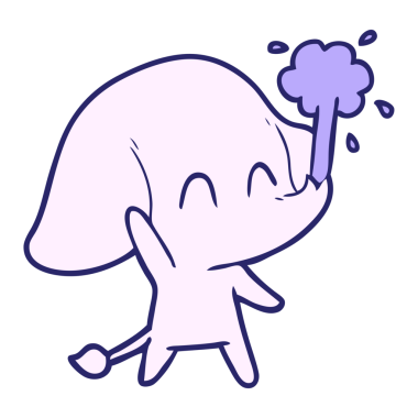 parlak neon renkli su püskürten sevimli çizgi film fili