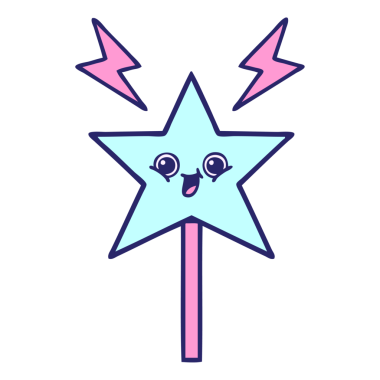 Parlak neon renkli sihirli bir değnek çizgi filmi.