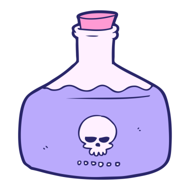 parlak neon renkli bir suikastçı zehri şişesi.