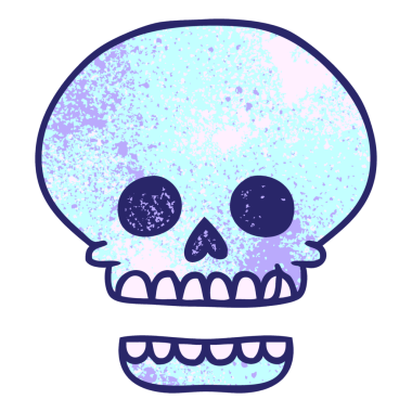 Parlak neon renkli bir kafatası kafasının el çizimi karikatürü.