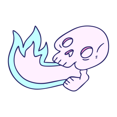 Ateş püskürten el, parlak neon renginde tuhaf bir kafatası çizdi.