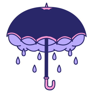 Geleneksel bir şemsiye şeklinde dövme ve parlak neon renkli fırtına bulutu