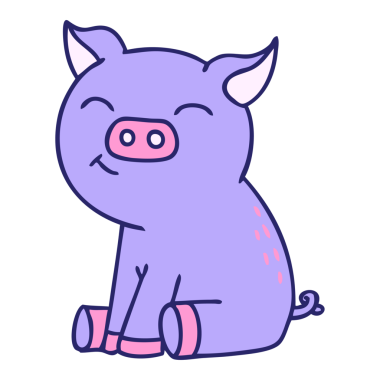 Parlak neon renkli el çizimi çizgi film domuzu.