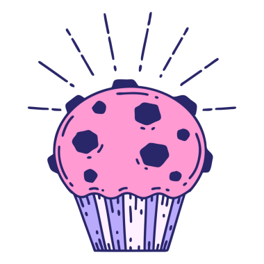 Parlak neon renkli geleneksel bir dövme stili çikolatalı kekin çizimi